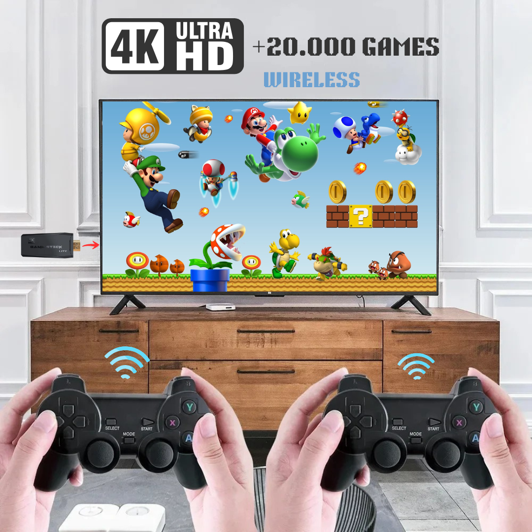 4K Wireless Retro Game Stick with 20,000 Games and Two Controllers