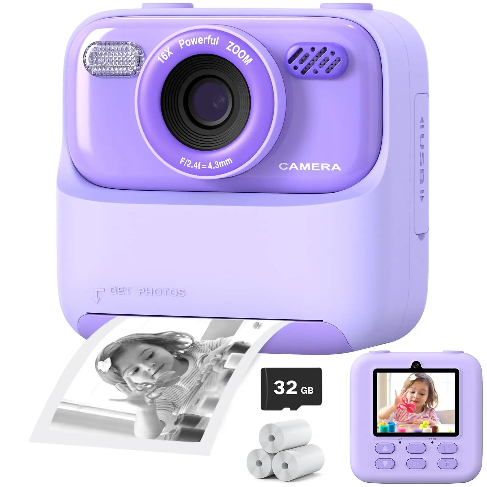 Kids Polaroid Camera with Thermal Printing [Ink-Free Printing]