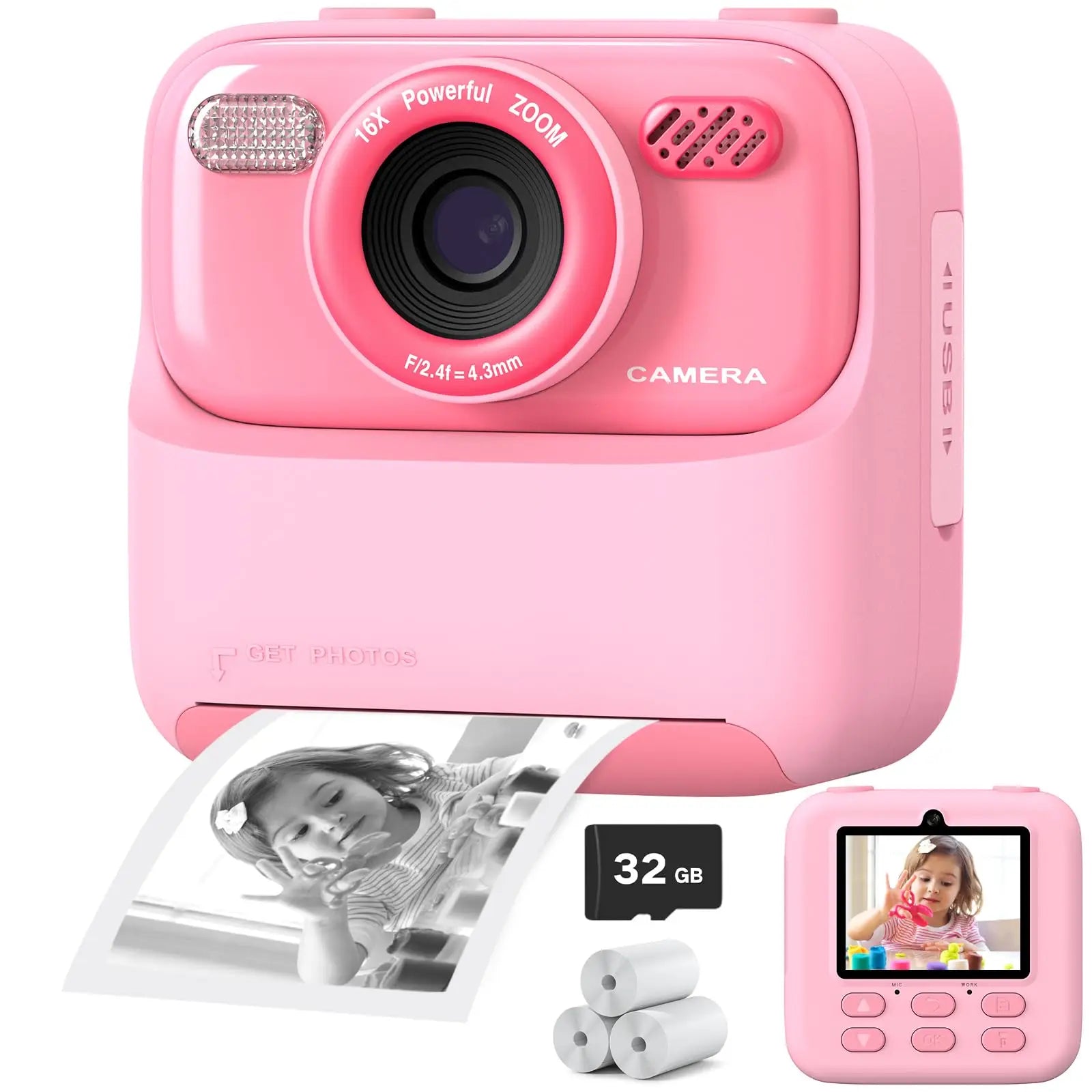 Kids Polaroid Camera with Thermal Printing [Ink-Free Printing]